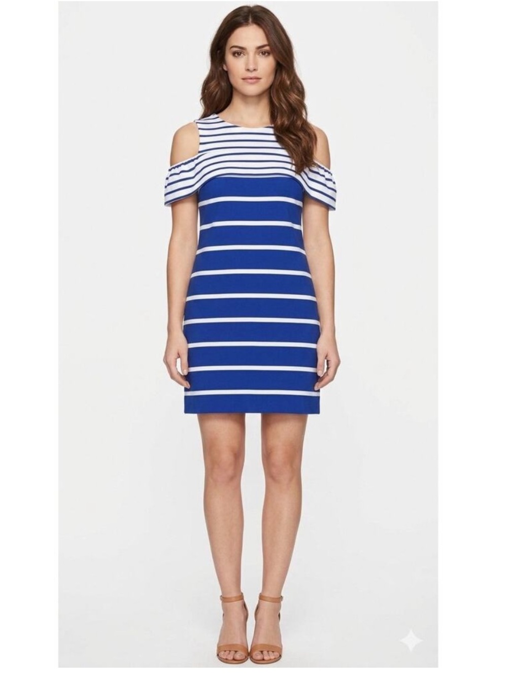 Vince Camuto Blue White Stripe Cold Shoulder Sheath Dress Small Nautical